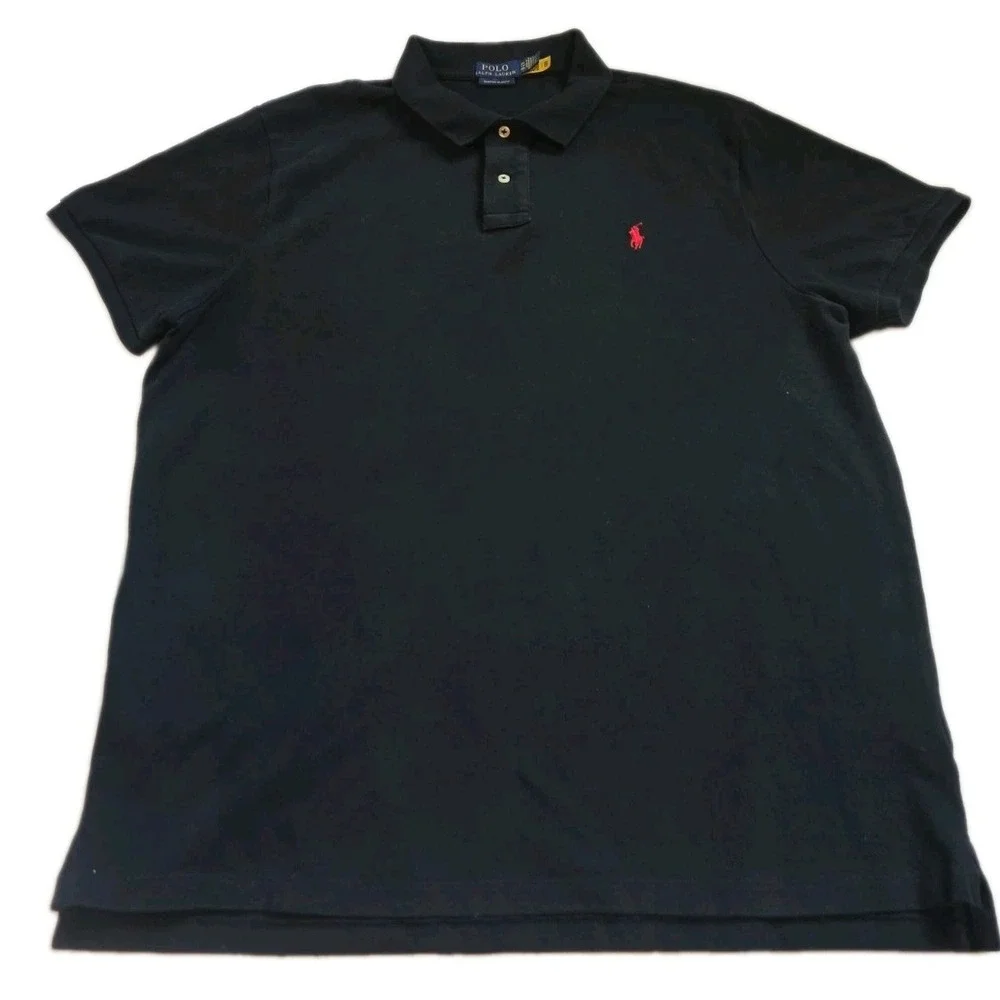 Polo Ralph Lauren Men's XXL Custom Slim Fit Mesh Polo Shirt Black Red Pony